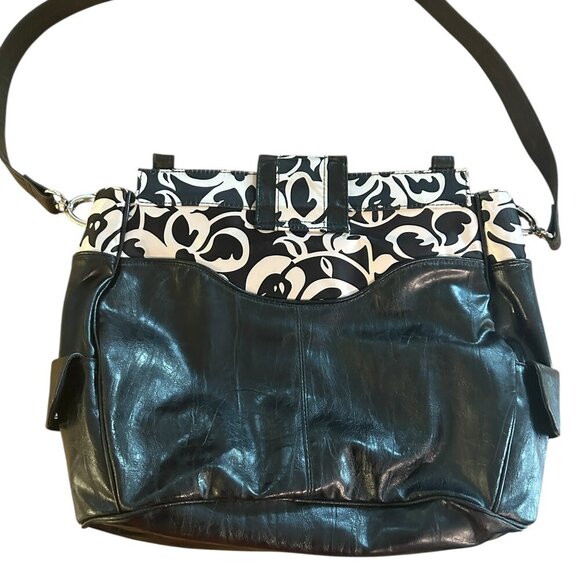 Miche Prima Vanessa Black Floral Large Shoulder Bag Silver Hardware Side Pockets - Picture 2 of 11